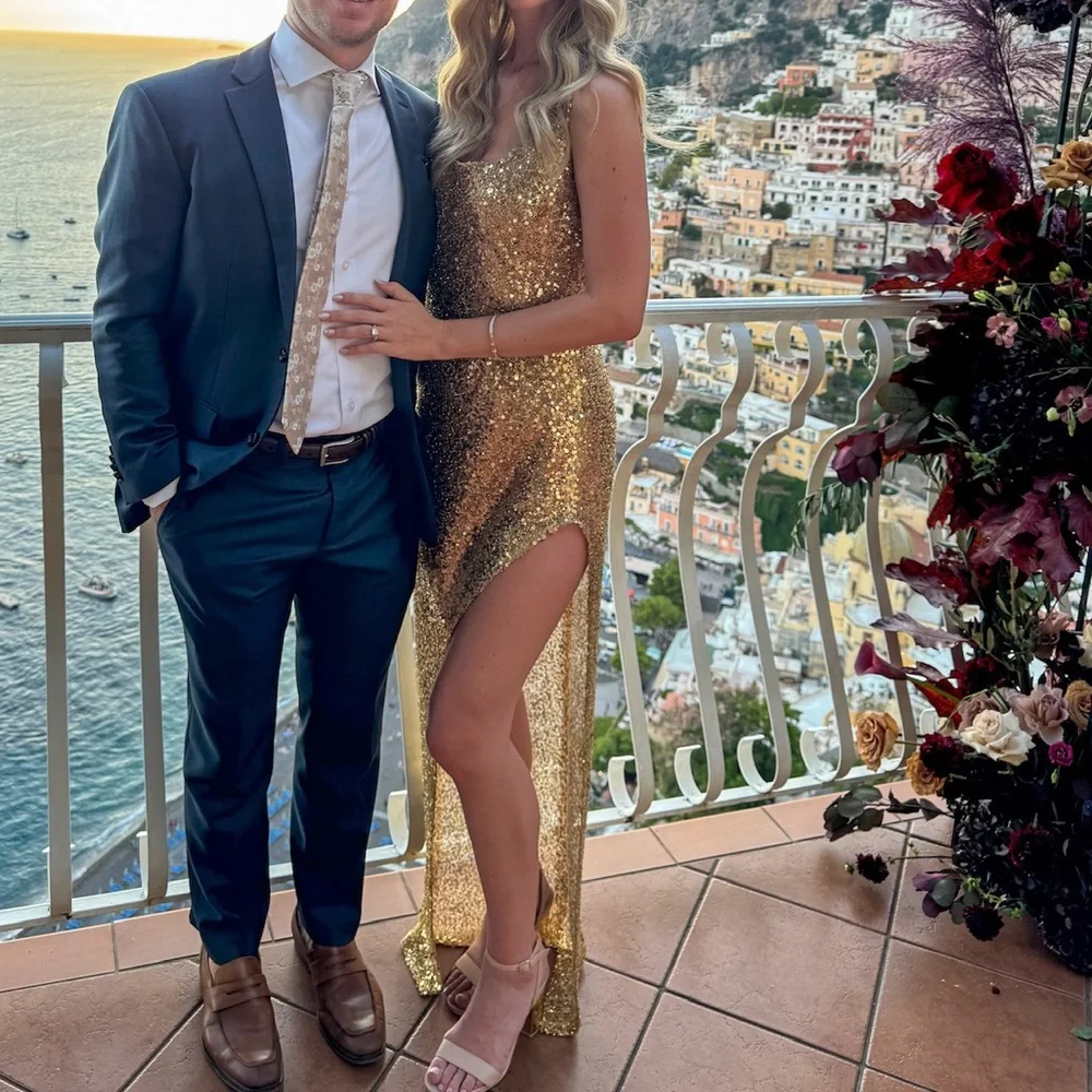 NADINE MERABI LOUISA GOLD SEQUIN DRESS S/M - Picture 7 of 8